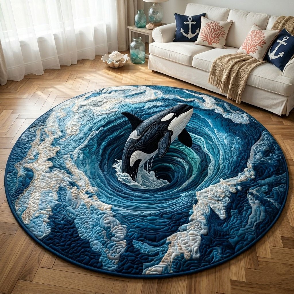 Orcinus orca Round Mat Rug - washable non-slip printed rug