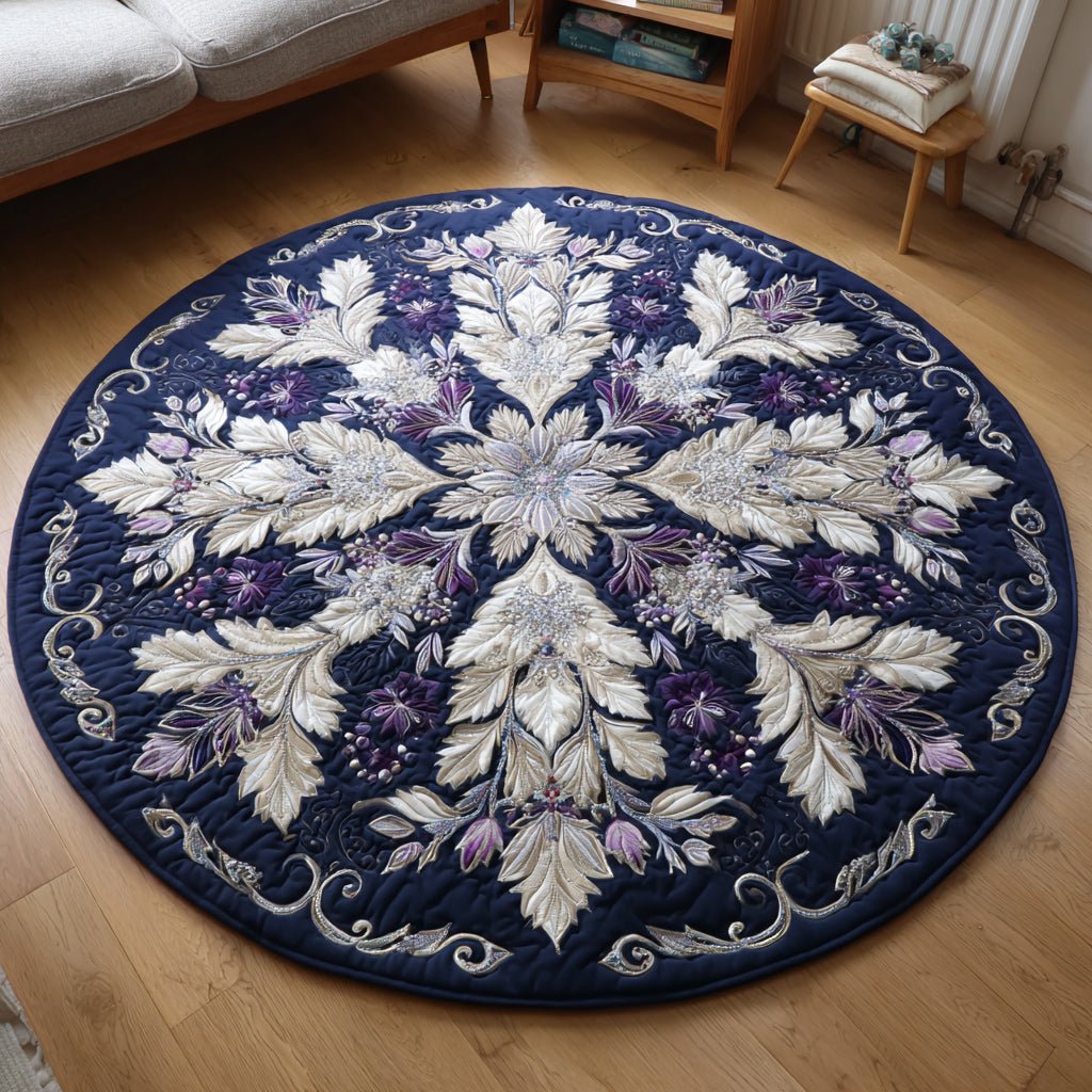 Ornate Snowflake Majesty Round Mat Rug - washable non-slip printed rug