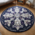 Ornate Snowflake Majesty Round Mat Rug - washable non-slip printed rug