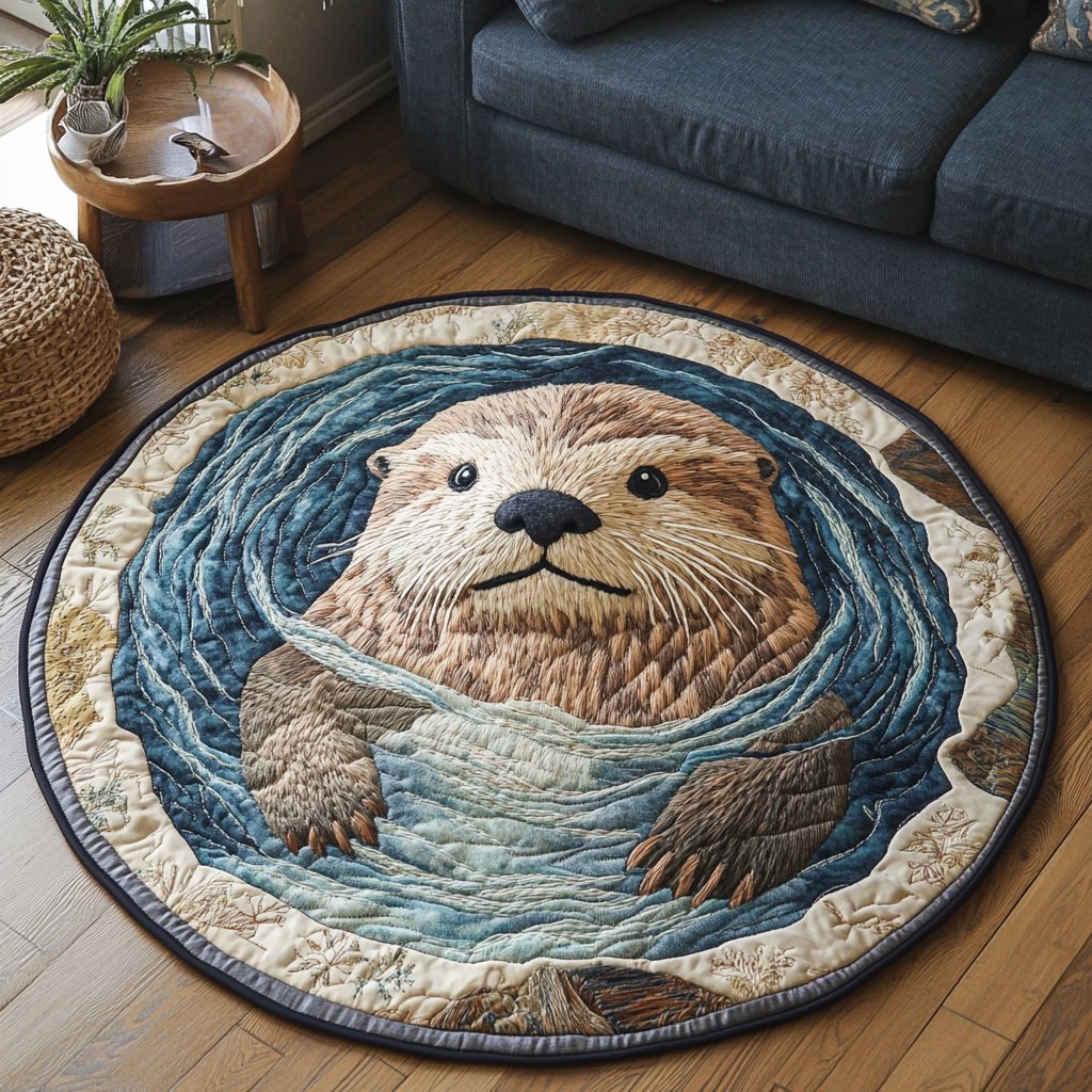 Otter Fun Round Mat Rug - washable non-slip printed rug