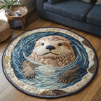 Otter Fun Round Mat Rug - washable non-slip printed rug