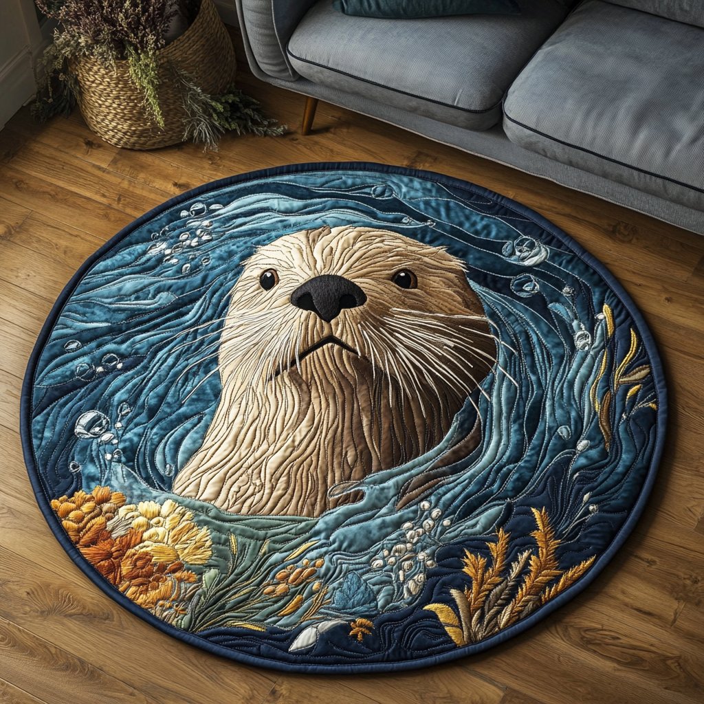 Otter Joy Round Mat Rug - washable non-slip printed rug