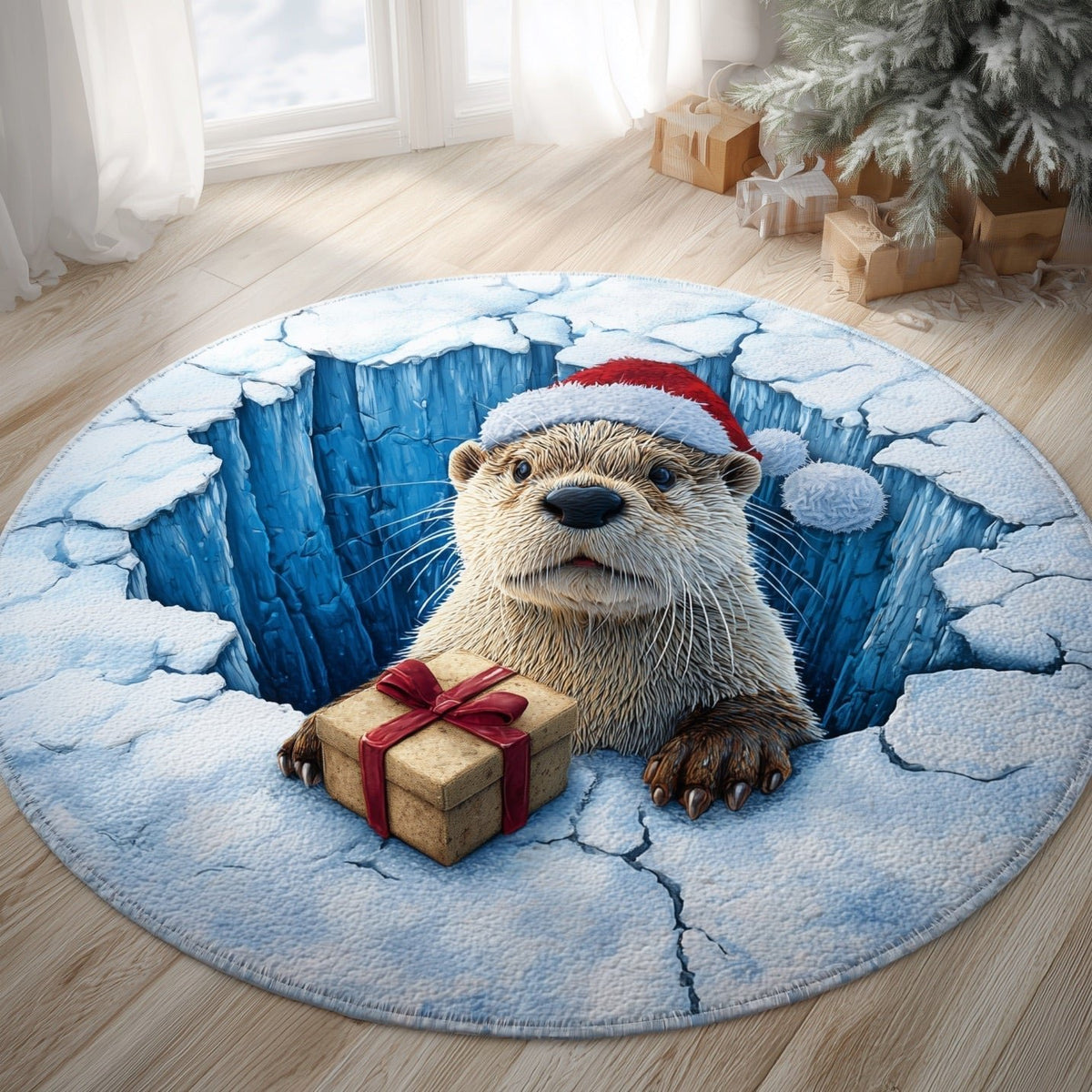 Otter Present Round Mat Rug - washable non-slip printed rug