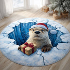 Otter Present Round Mat Rug - washable non-slip printed rug