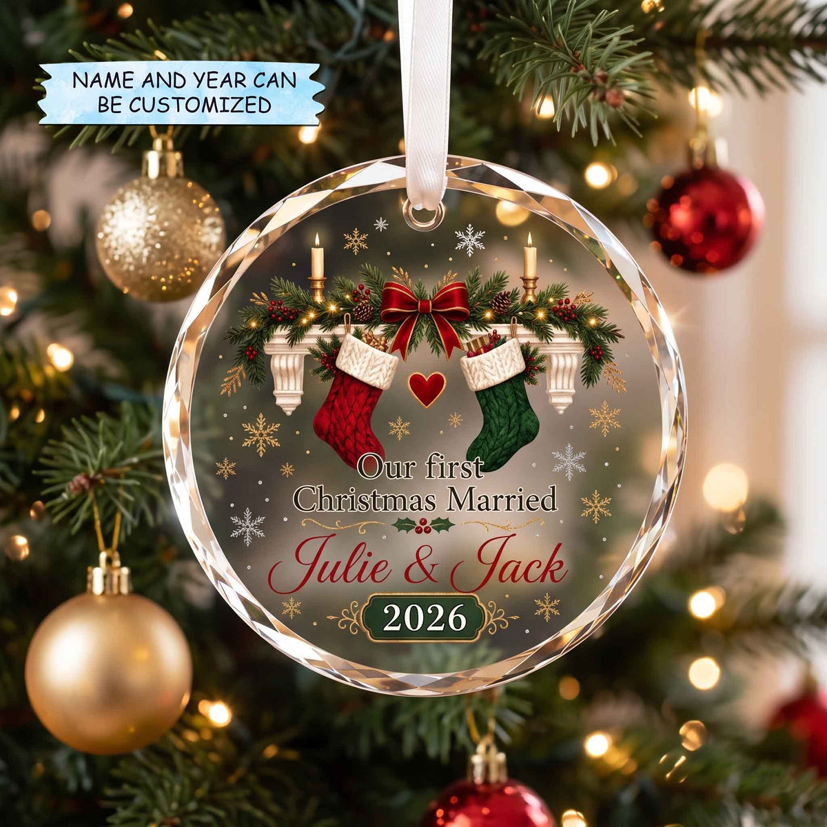 Stocking Garland Crystal Round Christmas Ornament
