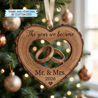 Wood Slice Wedding Rings Christmas Ornament