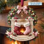Pink Rose Fireplace Stockings Christmas Ornament