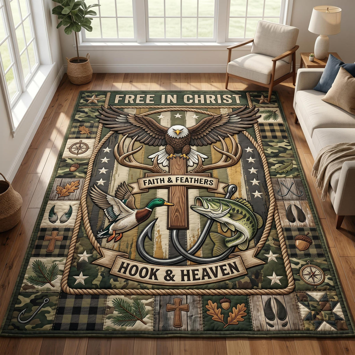 Outdoor Grace area rug in a living room