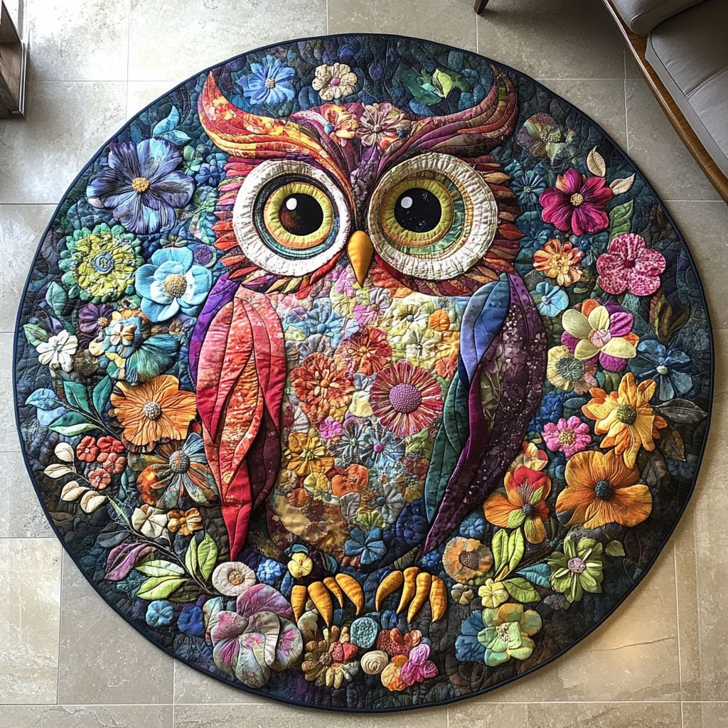 Owl Blossom Round Mat Rug - washable non-slip printed rug