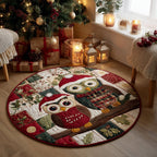 Owl Christmas Round Mat Rug - washable non-slip printed rug