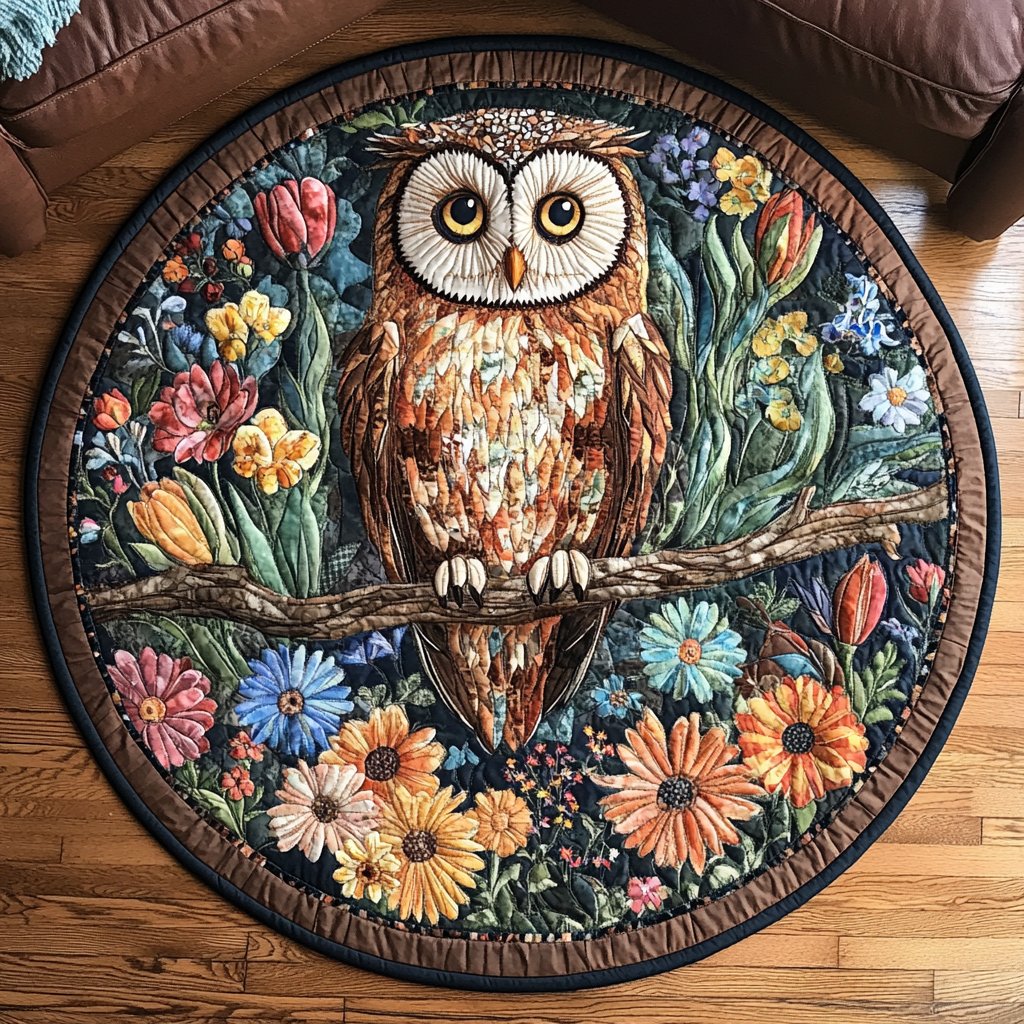 Owl Dreams Round Mat Rug - washable non-slip printed rug