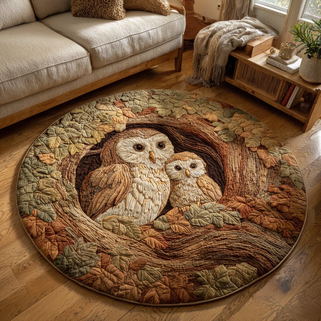 Owl Family Round Mat Rug - washable non-slip printed rug