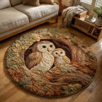 Owl Family Round Mat Rug - washable non-slip printed rug
