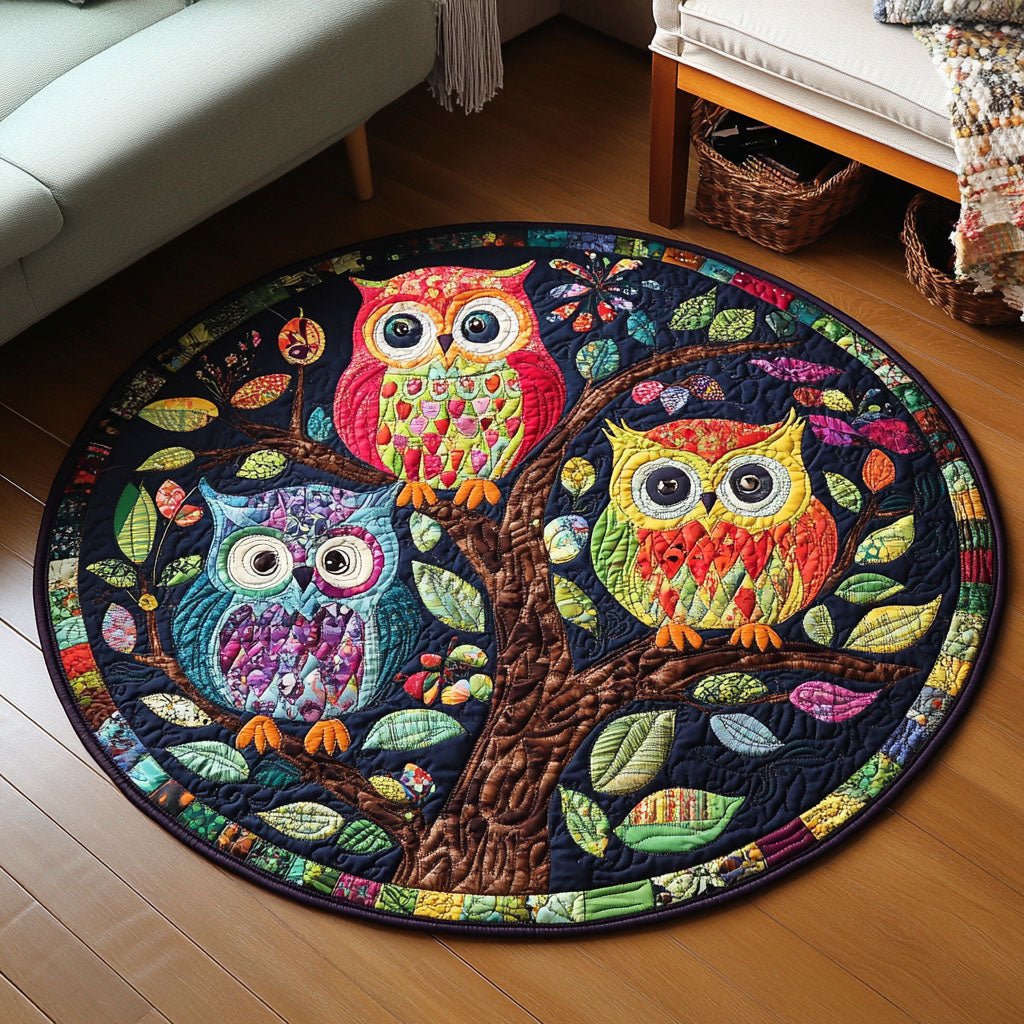 Owl Grove Round Mat Rug - washable non-slip printed rug