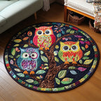 Owl Grove Round Mat Rug - washable non-slip printed rug