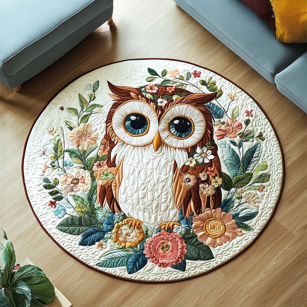 Owl Haven Round Mat Rug - washable non-slip printed rug