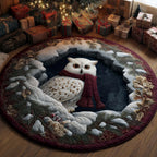 Owl Holiday Delight Round Mat Rug - Cute Pet Design | Animal Printed Home Decor
