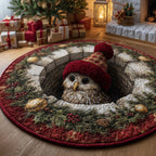 Owl Holiday Delight Christmas Round Mat Rug - washable non-slip printed rug