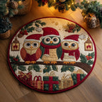 Owl Holly Round Mat Rug - washable non-slip printed rug