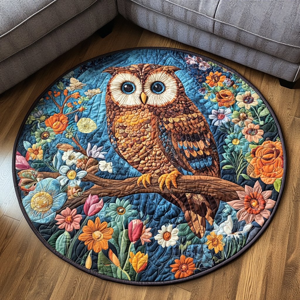 Owl Magic Round Mat Rug - washable non-slip printed rug