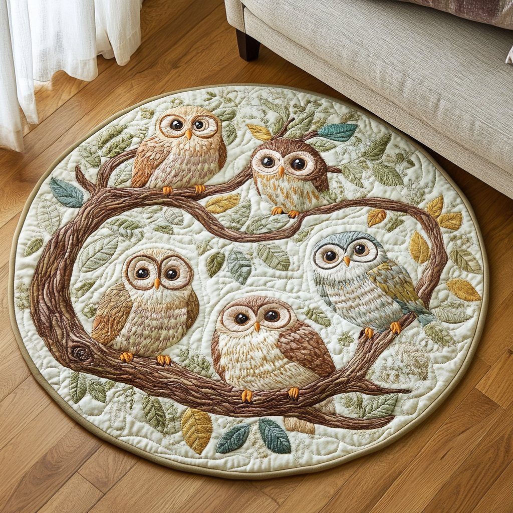Owl Perch Round Mat Rug - Cute Pet Design | Animal Printed Home Decor