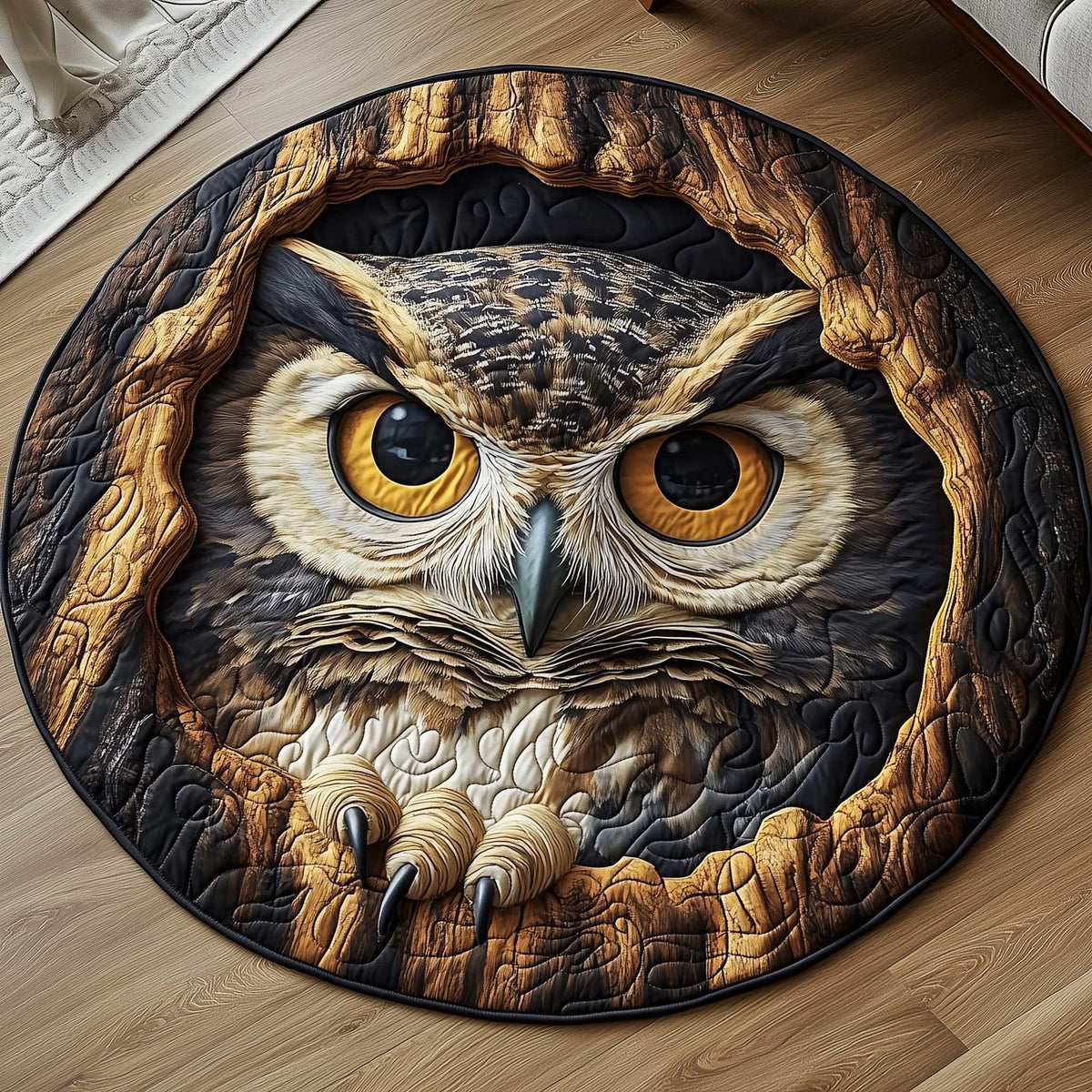 Owl Round Mat Rug - washable non-slip printed rug