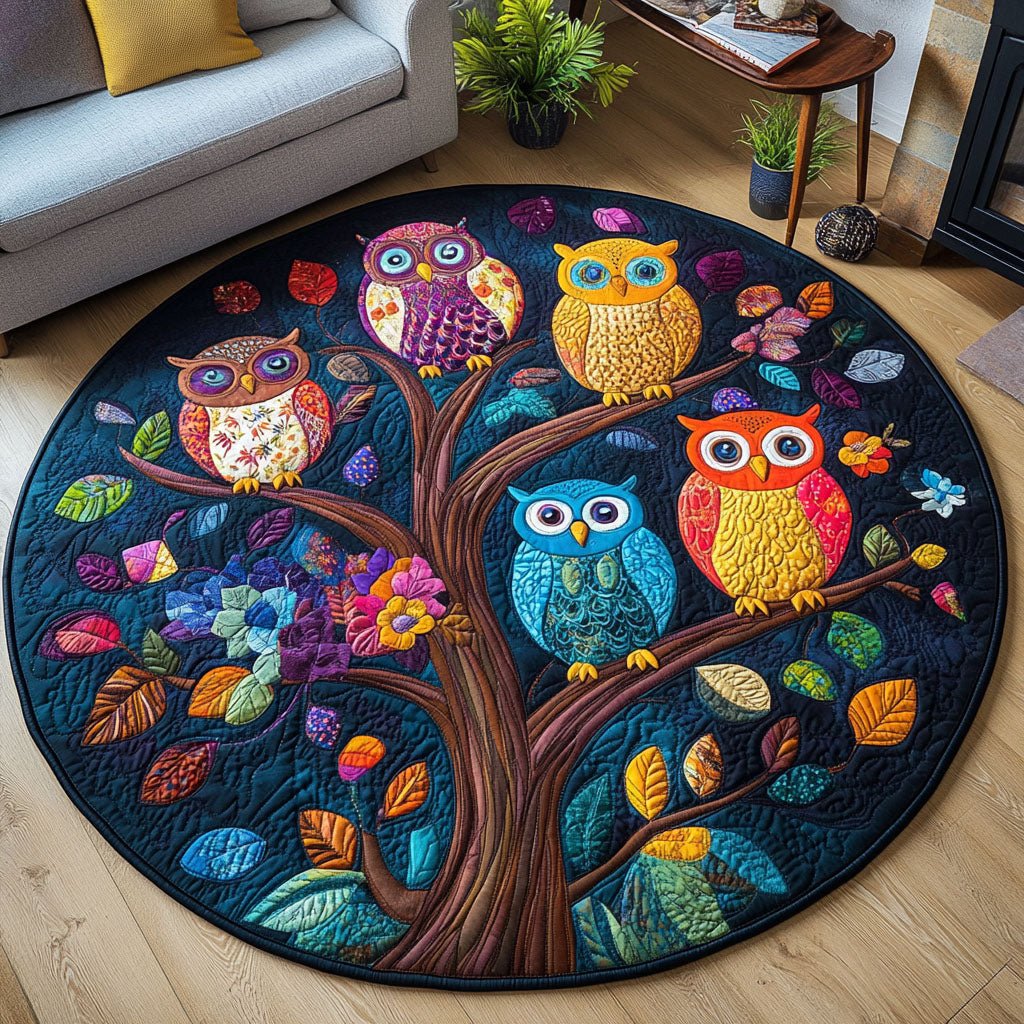 Owl Whisperers Round Mat Rug - washable non-slip printed rug
