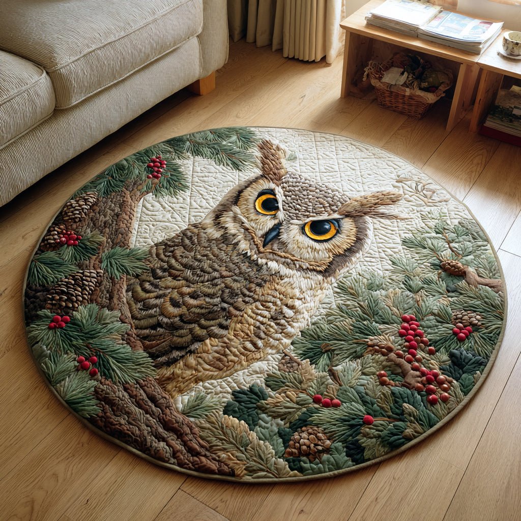 Owl Woods Round Mat Rug - washable non-slip printed rug