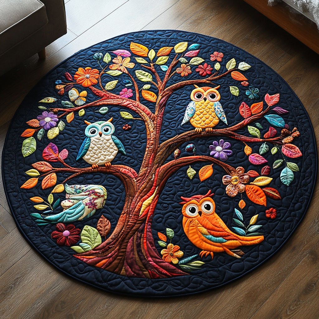 Owls in the Trees Round Mat Rug - Cute Pet Design | Animal Printed Home Decor