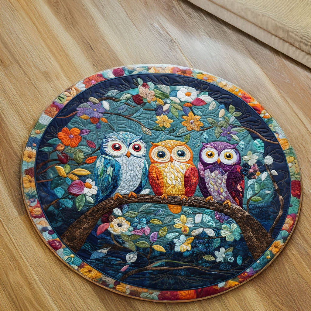 Owls of Tranquility Round Mat Rug - Cute Pet Design | Animal Printed Home Decor