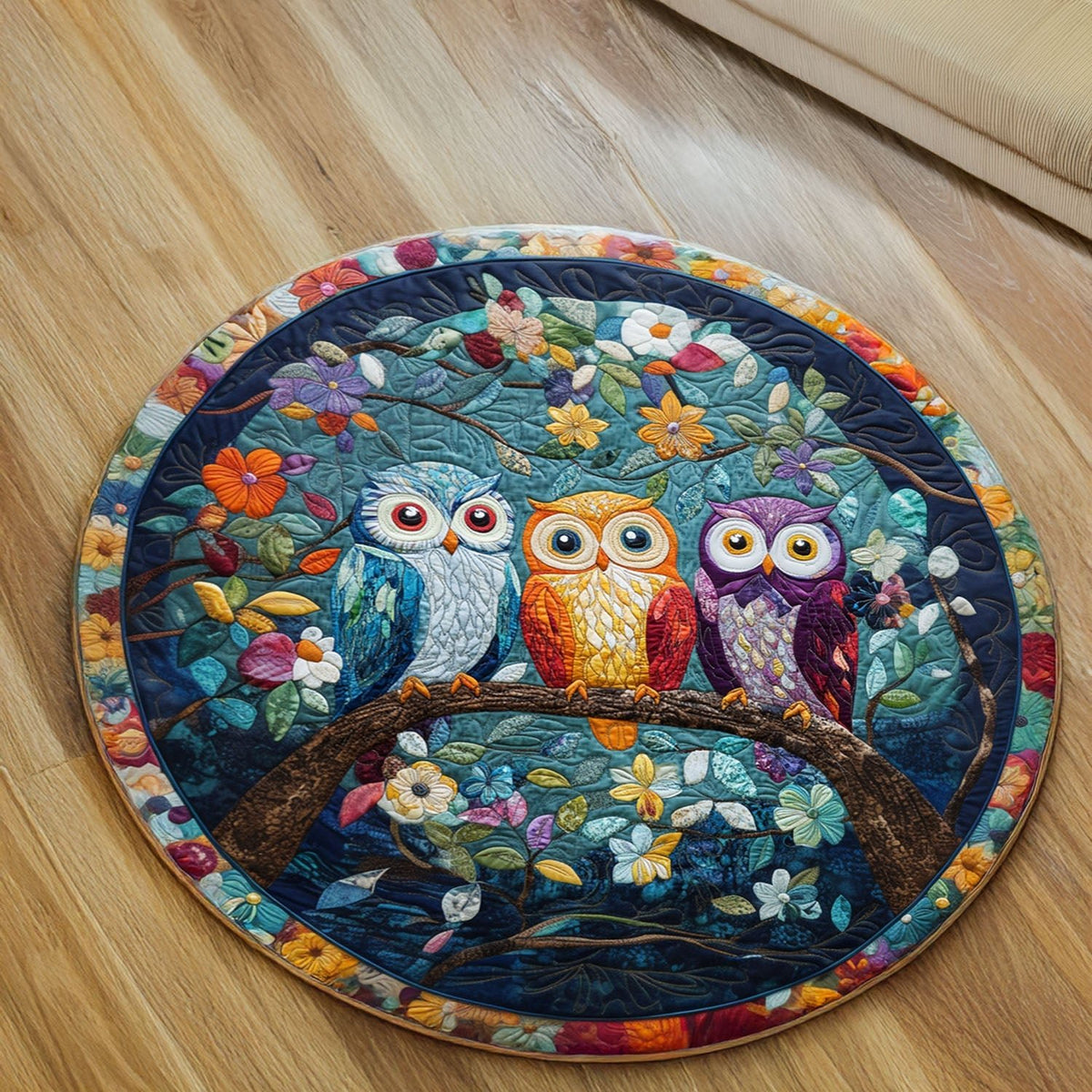 Owls of Tranquility Round Mat Rug - washable non-slip printed rug