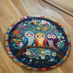 Owls of Tranquility Round Mat Rug - washable non-slip printed rug