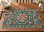 Dancheong-inspired lotus medallion and ornamental bands printed on a flat rectangular placemat