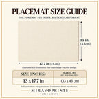 Placemat sizes guide: unprinted illustration; see main image for purchased design