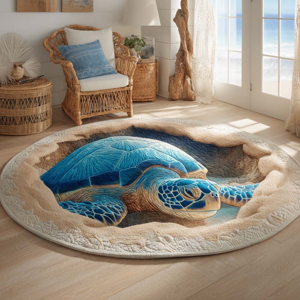 Pacific Turtle Round Mat Rug - Cute Pet Design | Animal Printed Home Decor