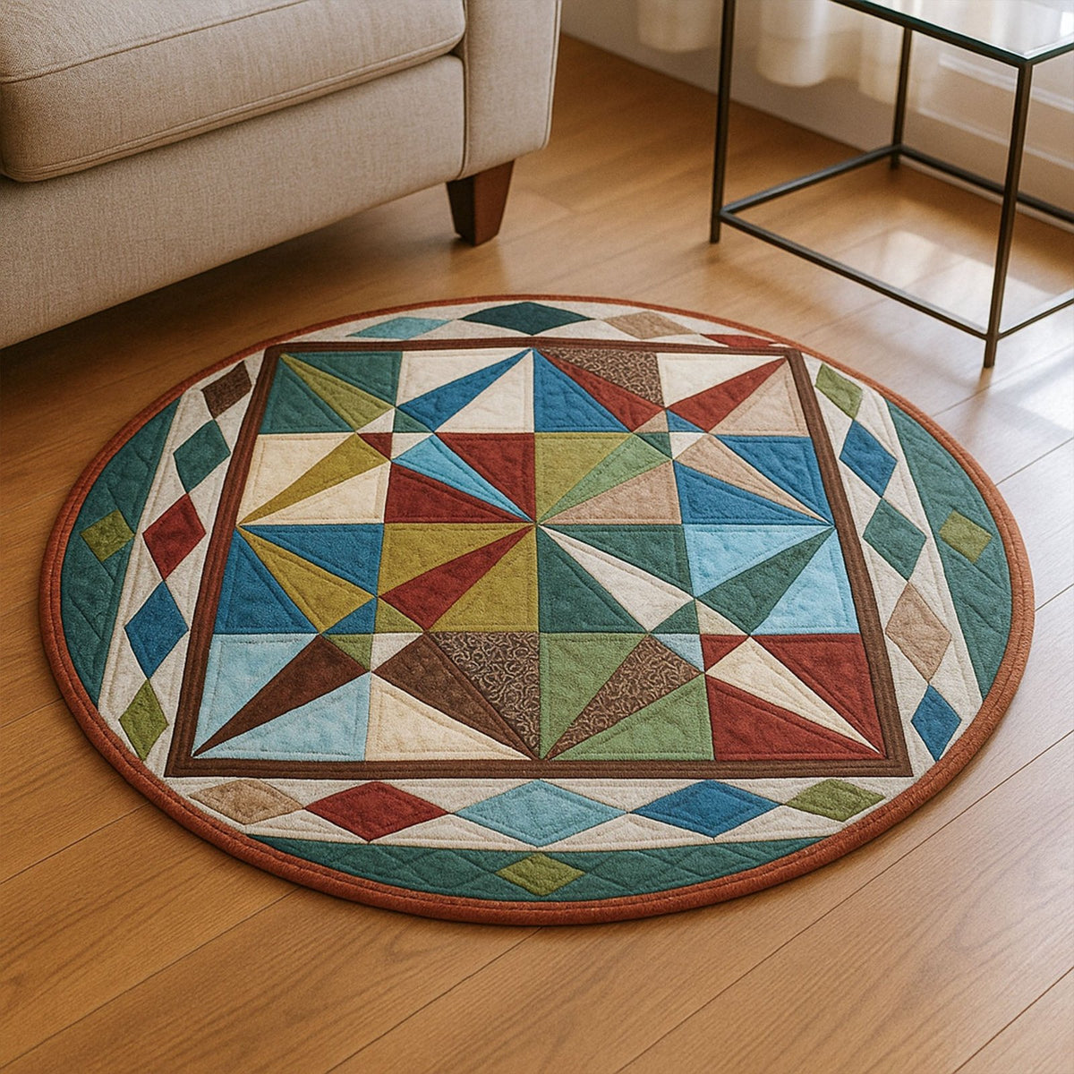 Paddle Pathways Round Mat Rug - washable non-slip printed rug
