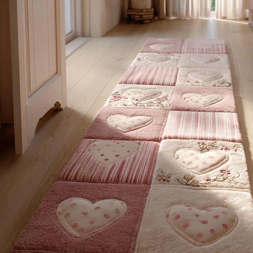 Pale Pink Heart Trail Runner Carpet Runner Rug - Cute Pet Design | Animal Printed Runner Rug