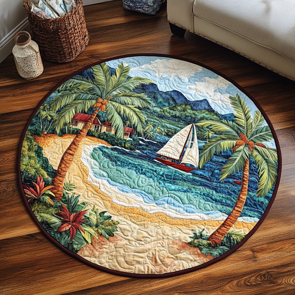 Palm Haven Round Mat Rug - washable non-slip printed rug