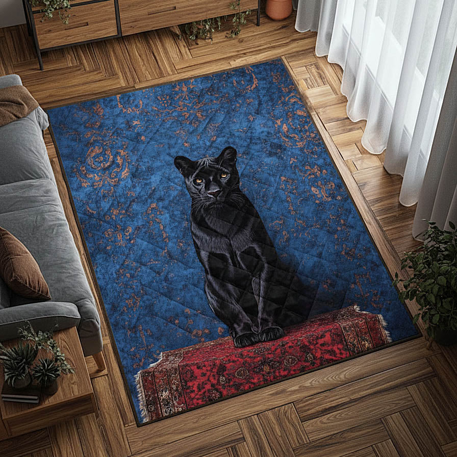 Panther area rug in a living room