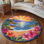 Paradise Beach Round Mat Rug - washable non-slip printed rug