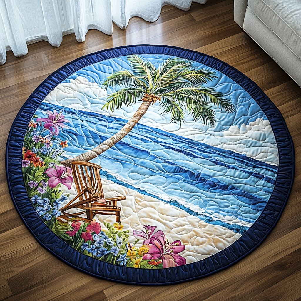 Paradise Path Round Mat Rug - washable non-slip printed rug