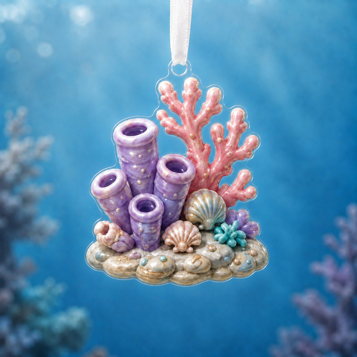 Pastel Coral Garden Christmas Ornament