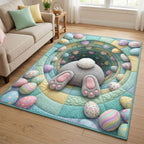 Pastel Bunny area rug in a living room