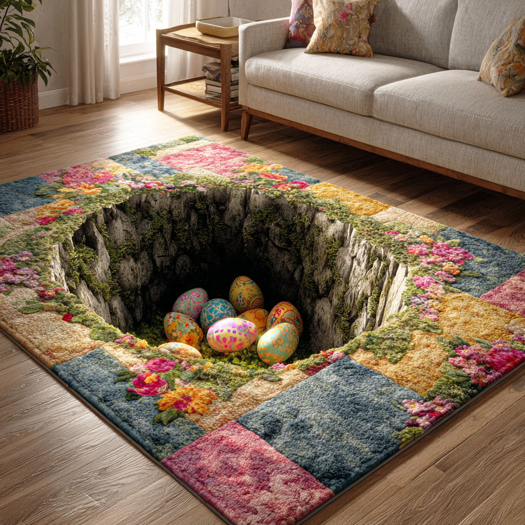 Pastel Egg Garden area rug in a living room