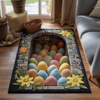 Pastel Egg Treasure area rug in a living room