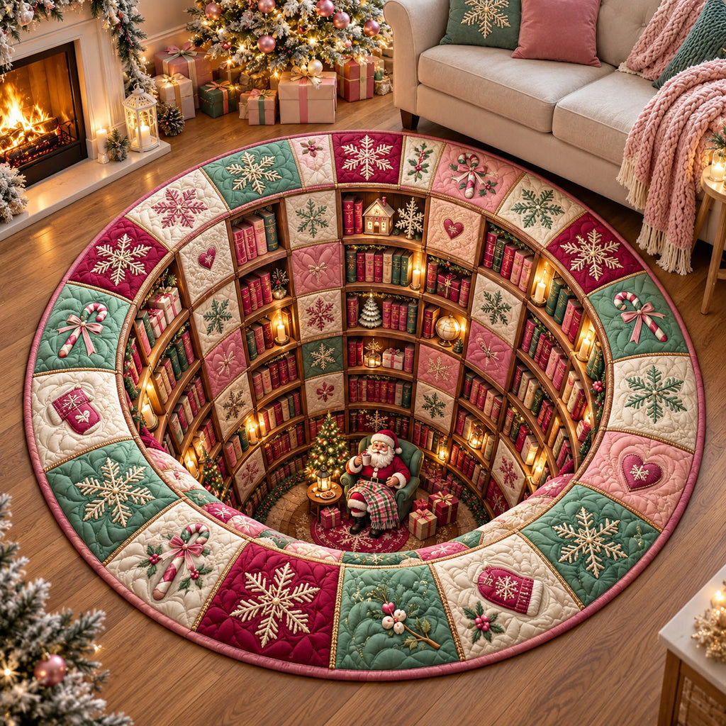 Pastel Library Vortex Round Mat Rug - Nature Design | Serene Home Decor - washable non-slip printed rug