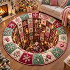 Pastel Library Vortex Round Mat Rug - Nature Design | Serene Home Decor - washable non-slip printed rug