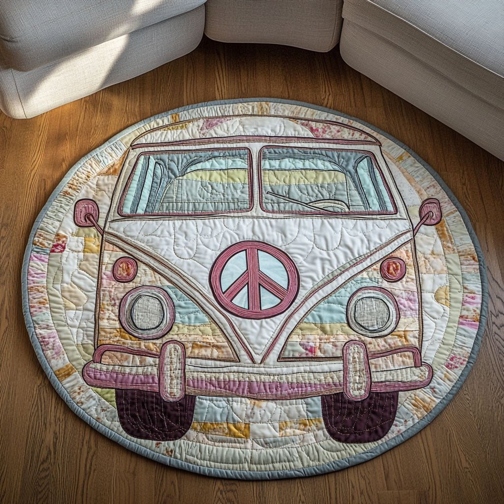 Pastel Peace Bus Round Mat Rug - Nature Design | Serene Home Decor