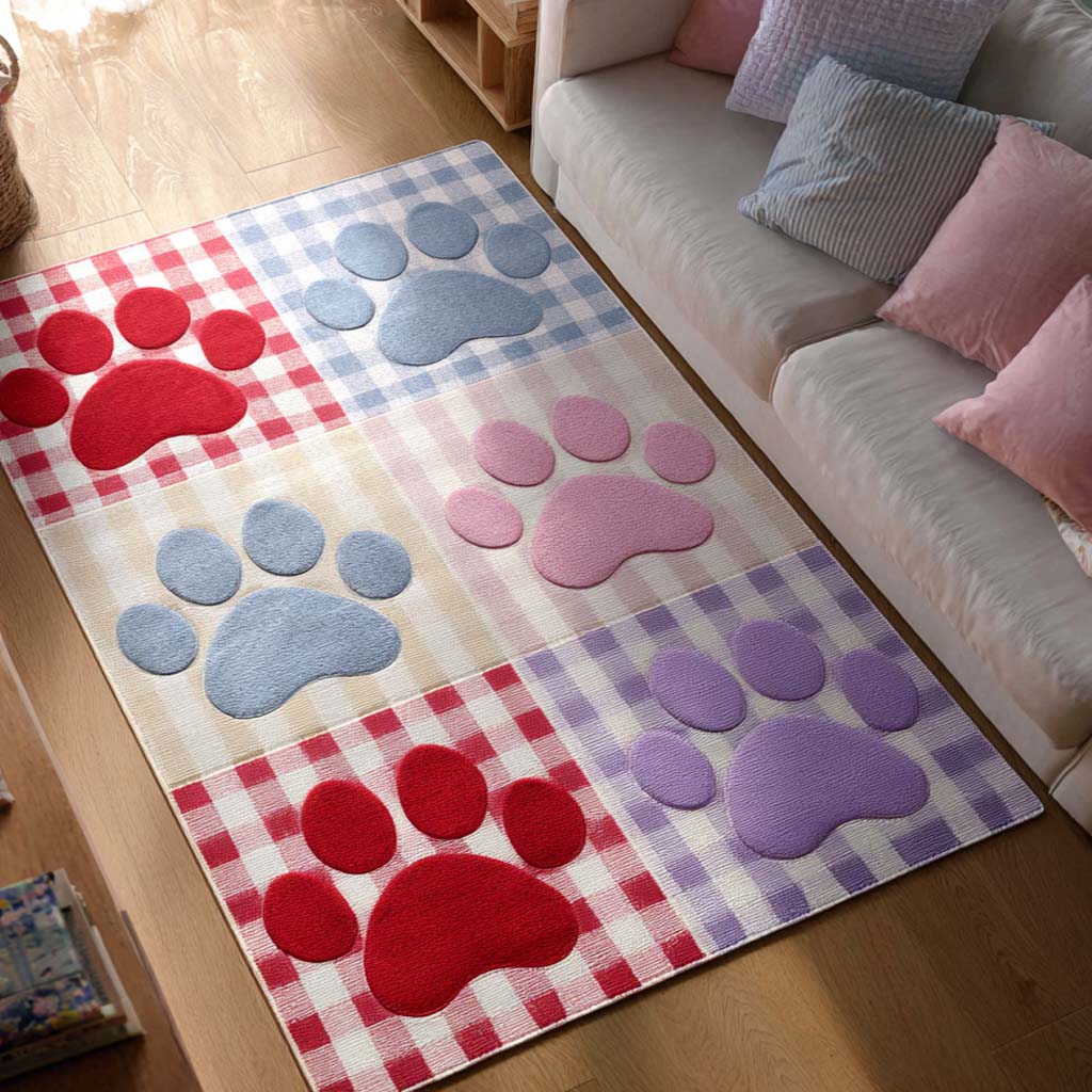 Pastel Picnic Paw area rug in a living room