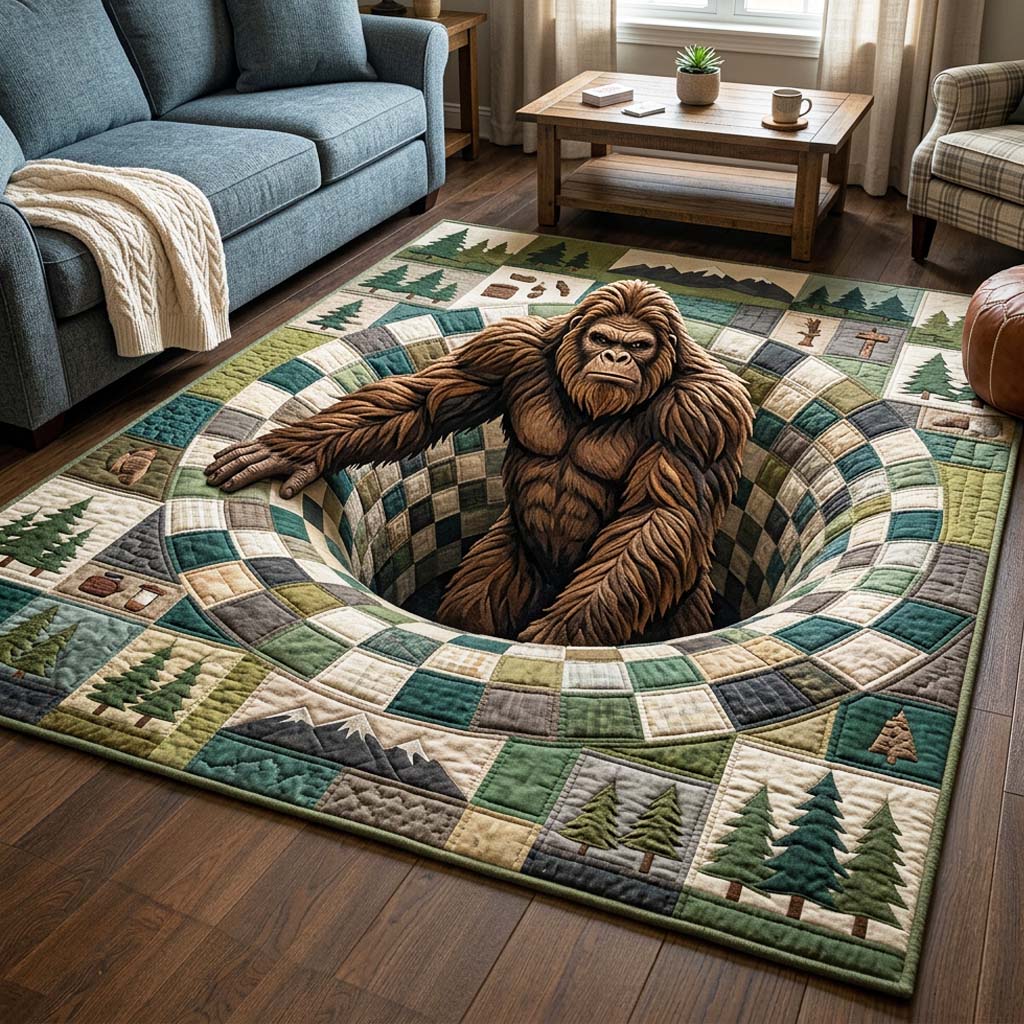 Patchwork Abyss area rug in a living room